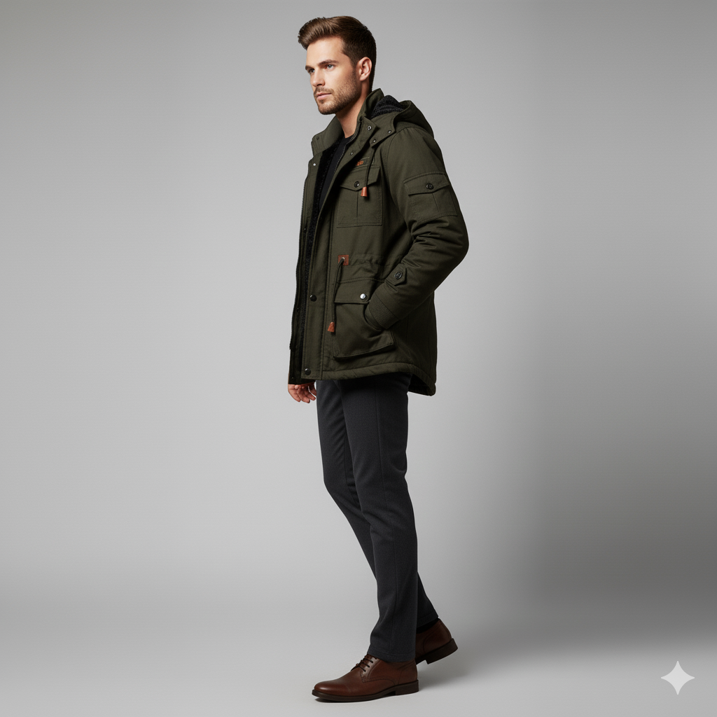 Práctica chaqueta de invierno para hombre con bolsillos