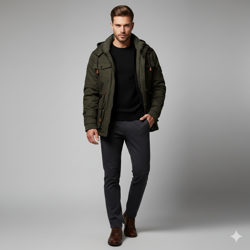 Práctica chaqueta de invierno para hombre con bolsillos