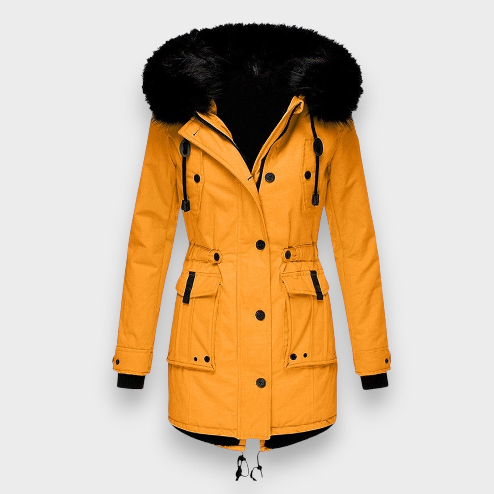 Elegante abrigo de invierno para mujer con capucha