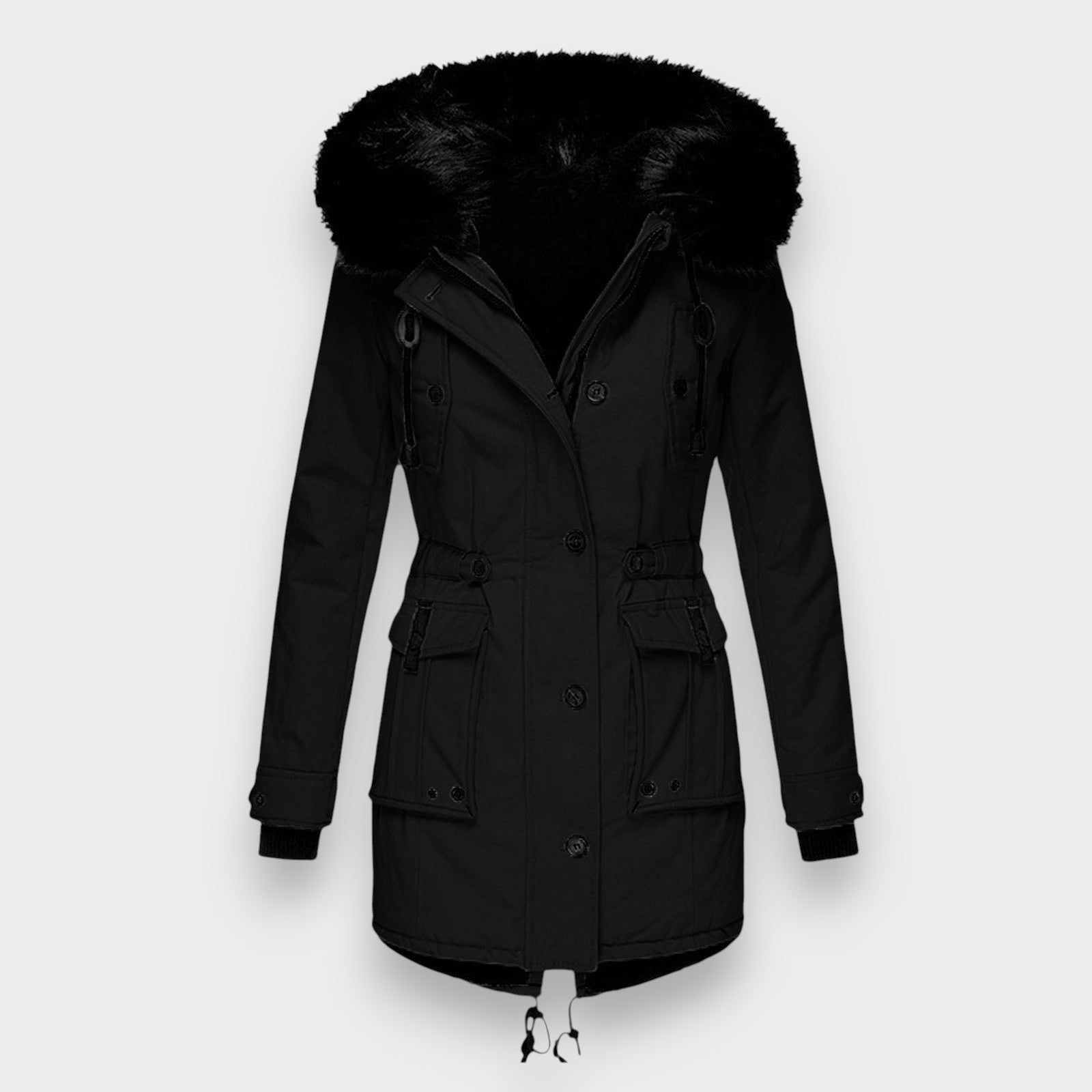 Elegante abrigo de invierno para mujer con capucha