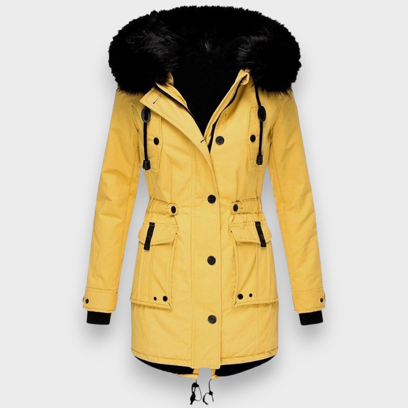 Elegante abrigo de invierno para mujer con capucha